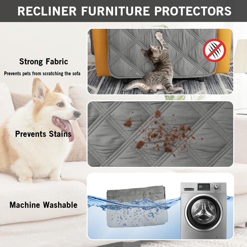 CHHKON Recliner Chair Covers Waterproof with Non-Slip Furniture Protector Sofa Slipcover for Children, Sofa Covers for Dogs (Gray, 23'') - Image 3